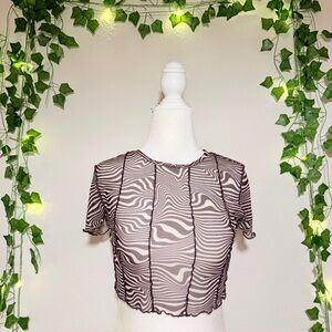 Divided Sheer Mesh Zebra Print Crop Top Size Small Y2K Streetwear